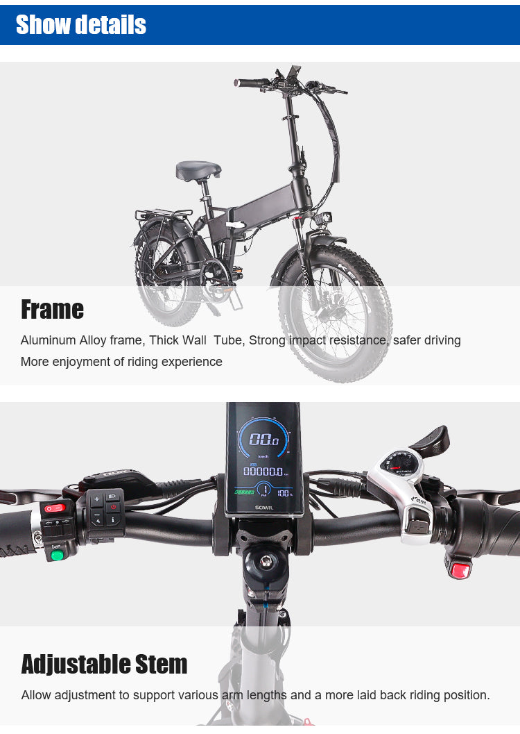 B20AX Fat Tire Folding Electric Bike 750W Motor 48V 13Ah Battery