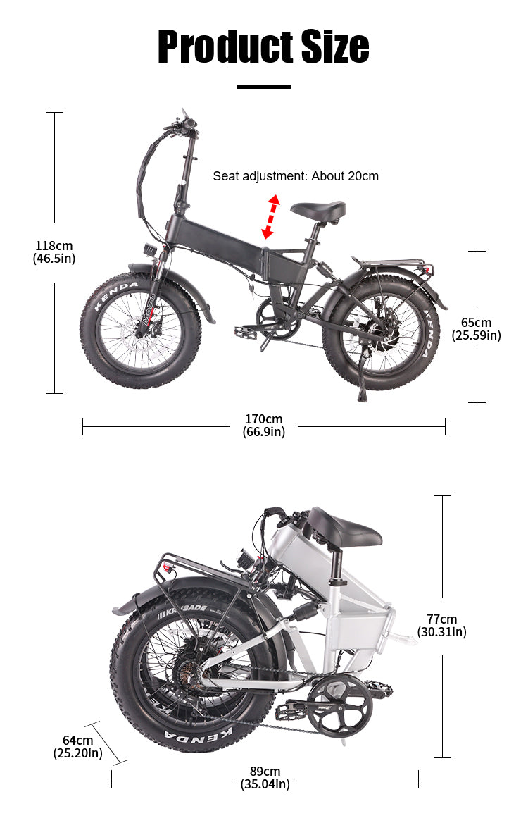 B20AX Fat Tire Folding Electric Bike 750W Motor 48V 13Ah Battery