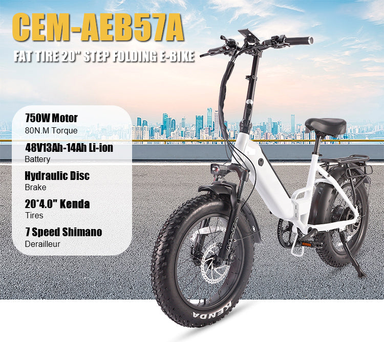 B57A Fat Tire Folding Electric Bike 750W Motor 48V 14Ah Battery