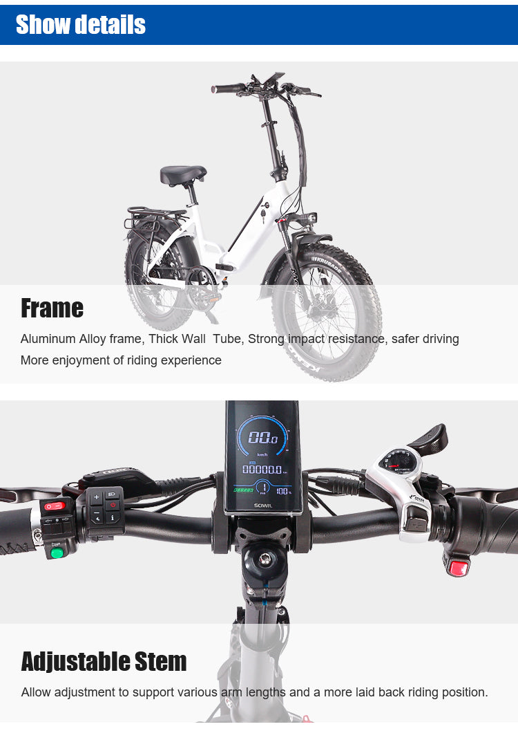 B57A Fat Tire Folding Electric Bike 750W Motor 48V 14Ah Battery