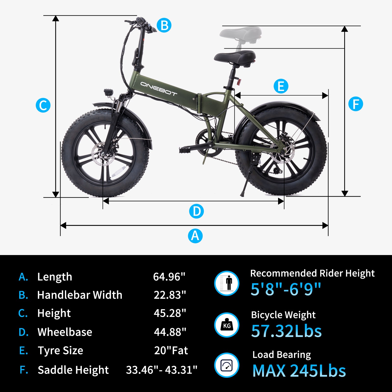 ONEBOT T6F 20" Folding Fat Tire Ebike