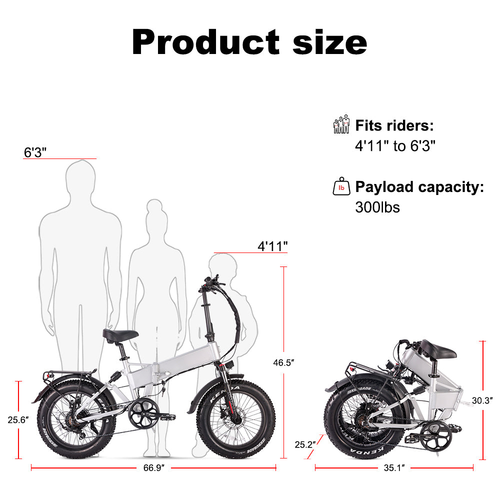 B20AX Fat Tire Folding Electric Bike 750W Motor 48V 13Ah Battery